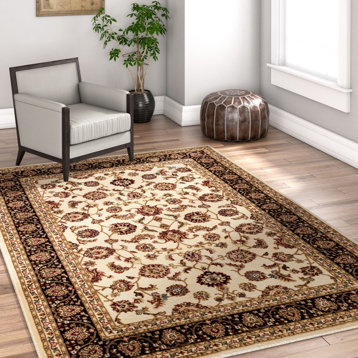 Noble Sarouk Ivory Persian Floral Oriental Formal Traditional Area Rug