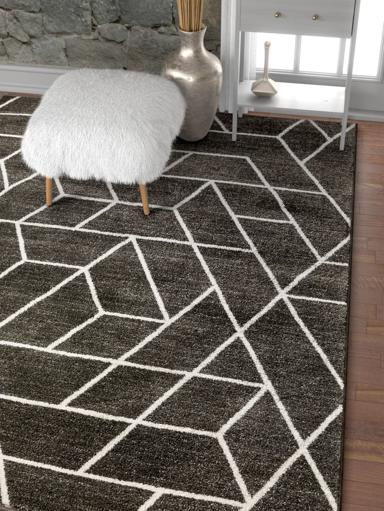 Modern Gray Checkered Line Area Carpet Geometric - Temu