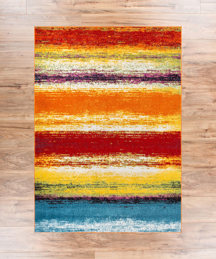 Puglia Multi Stripe Red Orange Yellow Blue Stripe Modern Geometric